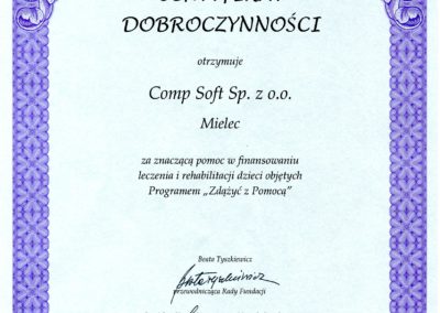 Certyfikat Dobroczynności F Zdążyć z Pomocą 2009-05