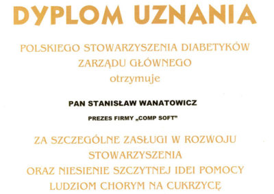 Dyplom Uznania Polskie Stowarzyszenie Diabetyków 2015